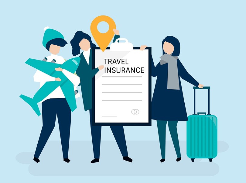 travelers holding clipboard that says travel insurance