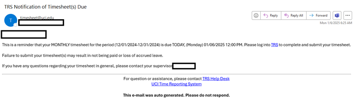 Screenshot of email notification