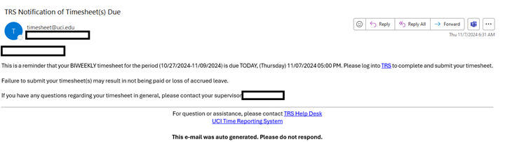 screenshot of email notification
