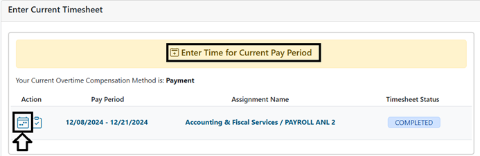 Timesheet icon highlighted on timesheet screen