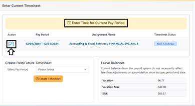 Timesheet icon highlighted on timesheet screen