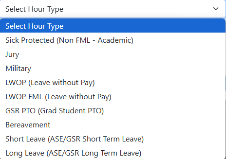Hour types for GSR/ASE employees
