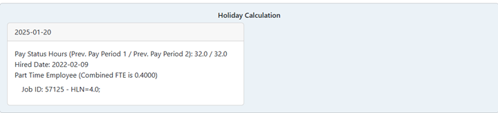 Holiday calculation results screenshot