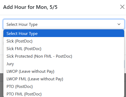 Hour types for Post Docs