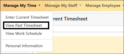 View past timesheet link highlighted in drop-down