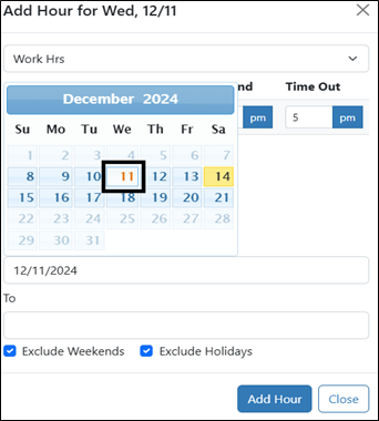 The 11th is selected from a calendar that appears.