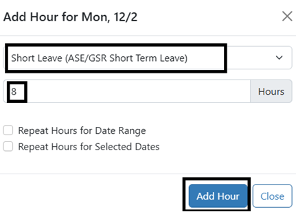 Add Hours button highlighted