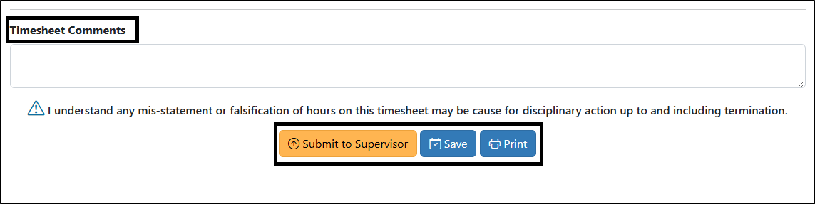 Comments box in timesheet highlighted