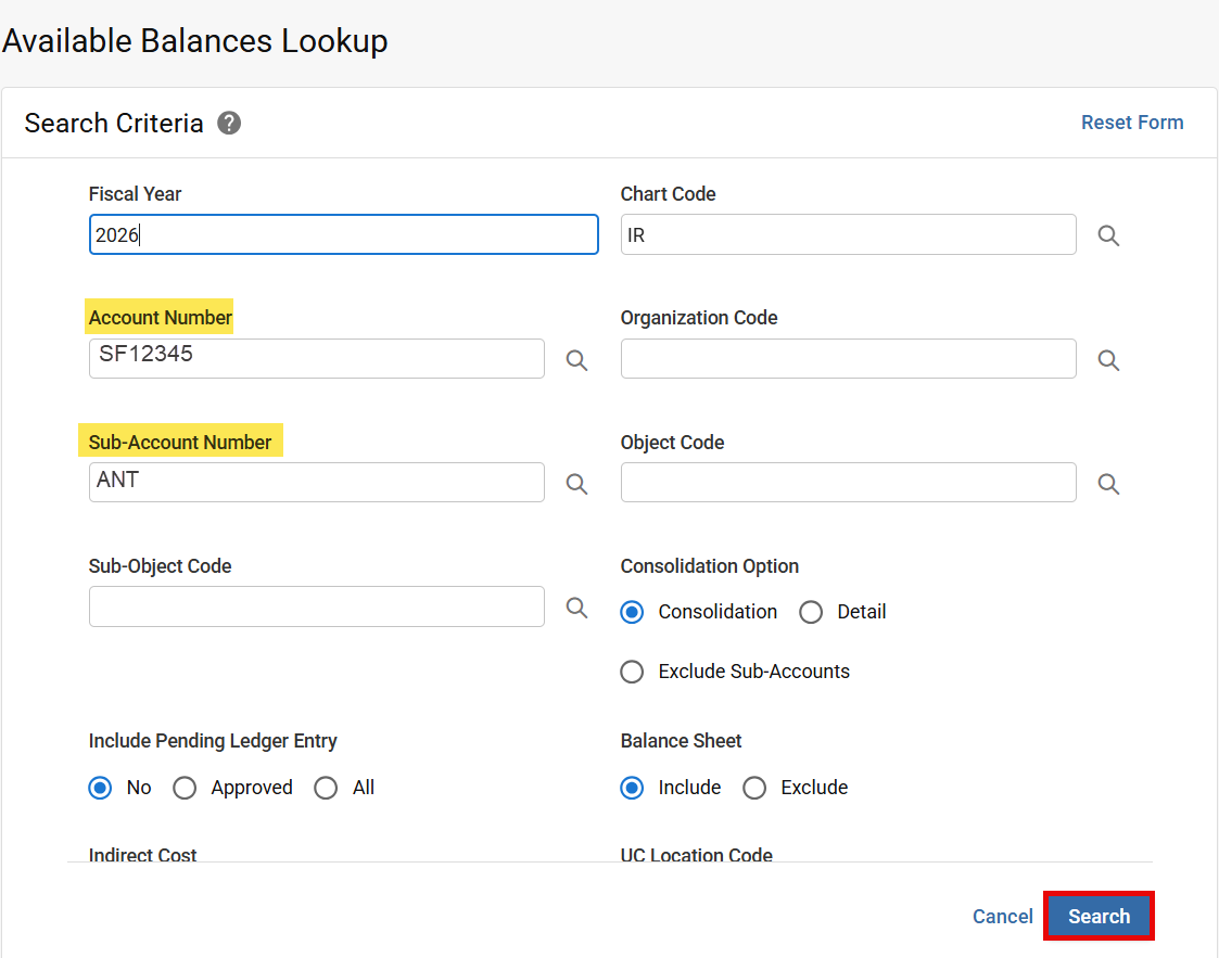 available balances lookup