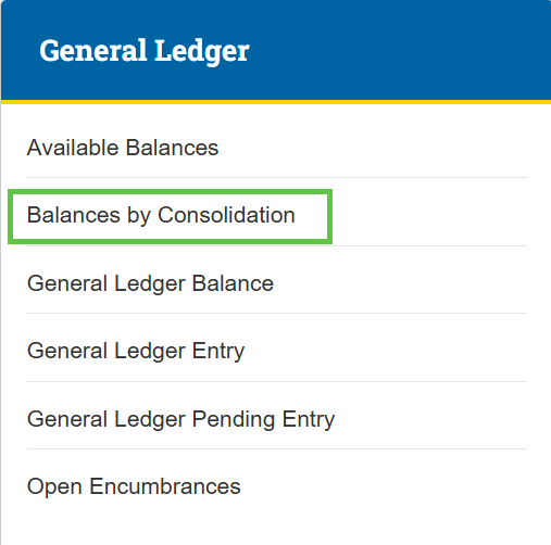 General Ledger Balances by Consolidation.