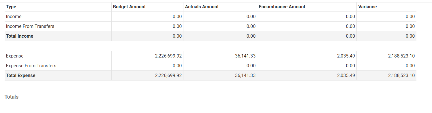 Balance by Consolidation Income and Expense totals.